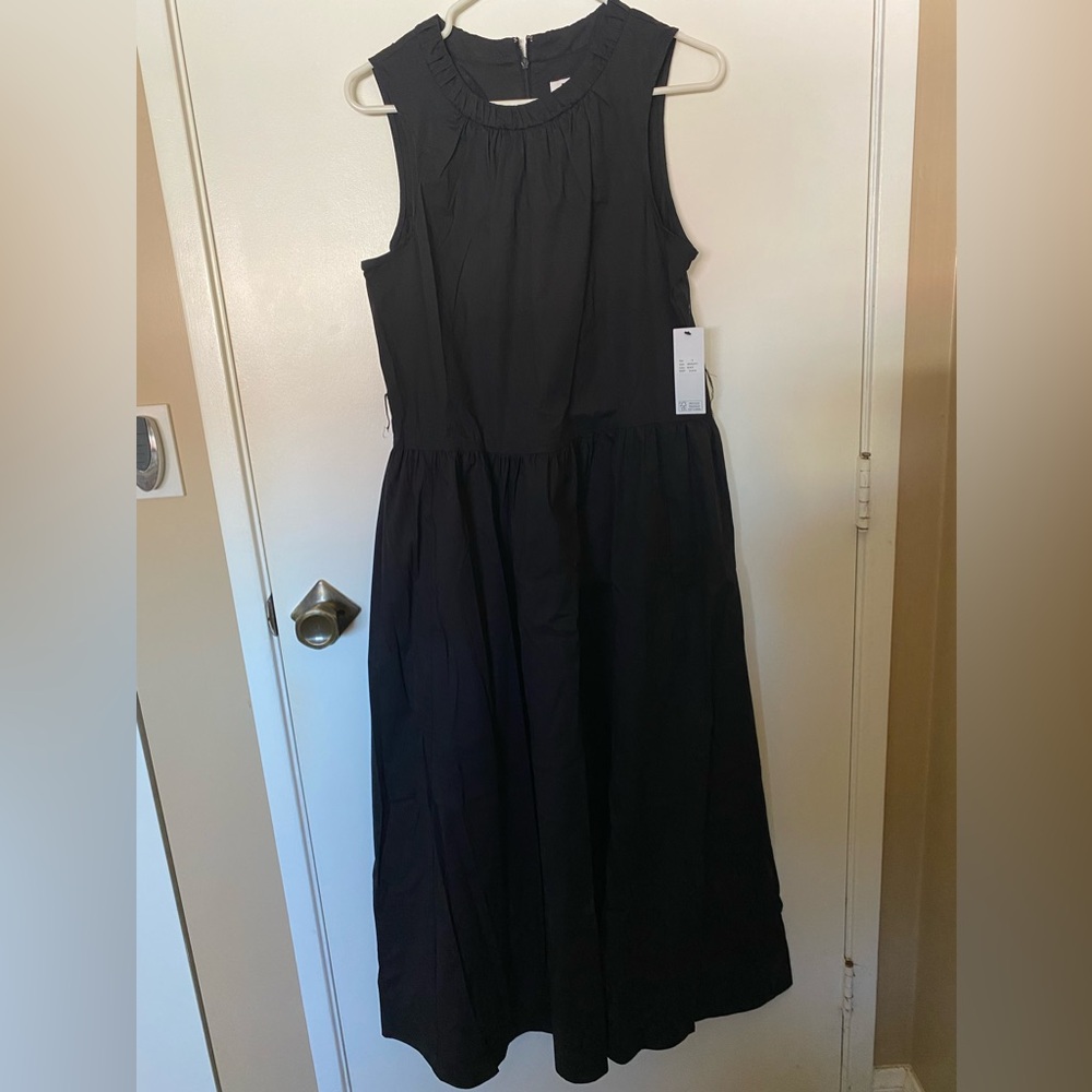 DKNY Black midi dress ruched neckline
